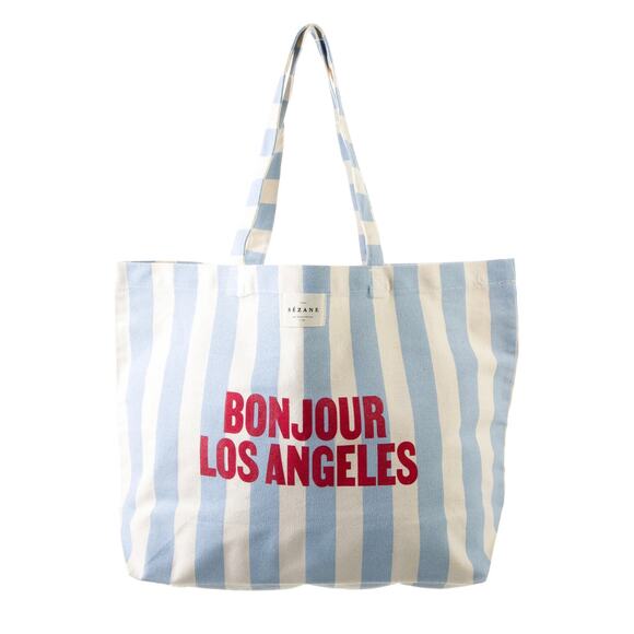 Sezane Handbags - SEZANE Los Angeles Limited Edition Tote and cards Blue natural Stripe Canvas NEW